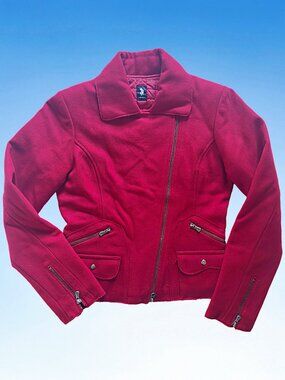 00s Lady Soul Red Wool Moto Jacket, Sz S/XS